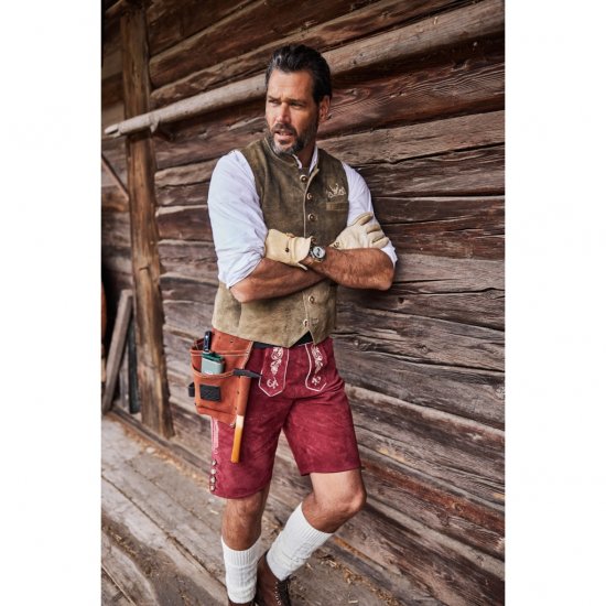 JP1880 Vest Goat Suede Traditional Moss Green - Trachten & Oktoberfest - Roupas Oktoberfest em tamanhos grandes (Trachten)