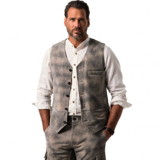 JP1880 Vest Traditional Cowhide Graphite Grey - Trachten & Oktoberfest - Roupas Oktoberfest em tamanhos grandes (Trachten)