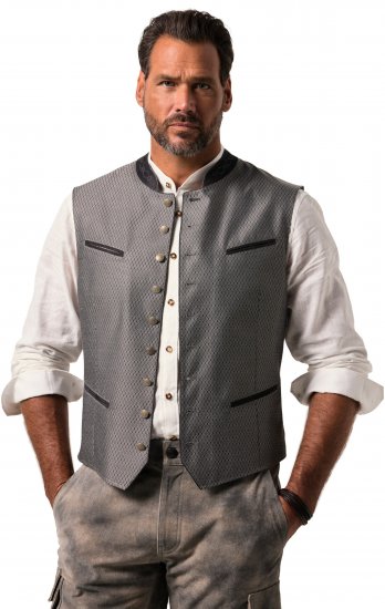 JP1880 Vest Traditional With Embroidery Silver - Trachten & Oktoberfest - Roupas Oktoberfest em tamanhos grandes (Trachten)