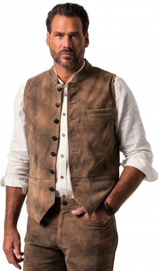 JP1880 Vest Traditional Cowhide Brown - Trachten & Oktoberfest - Roupas Oktoberfest em tamanhos grandes (Trachten)