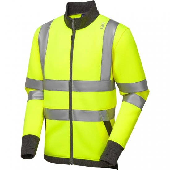 Leo Arganite Ecoviz Zipped Sweatshirt Hi-Vis Yellow - Roupa de trabalho - Roupa de Trabalho Tamanho Grande Homem