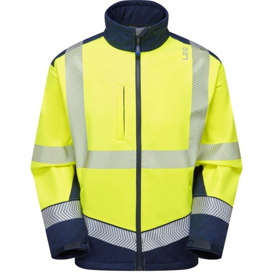 Leo Bowden Ecoviz Softshell Jacket Hi-Vis Yellow/Navy Print - Roupa de trabalho - Roupa de Trabalho Tamanho Grande Homem