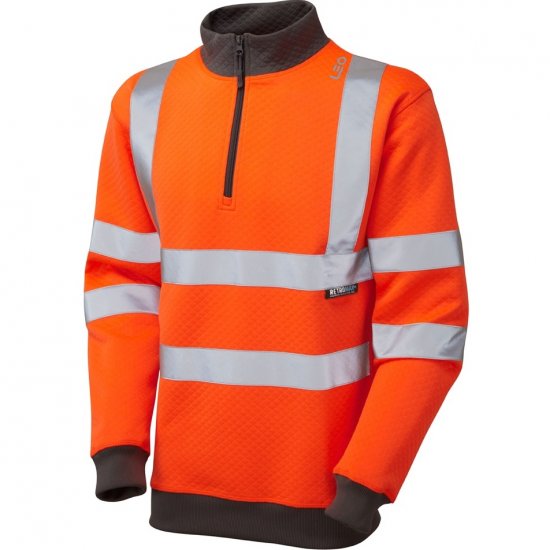 Leo Brynsworthy Ecoviz 1/4 Zip Sweatshirt Hi-Vis Orange - Roupa de trabalho - Roupa de Trabalho Tamanho Grande Homem