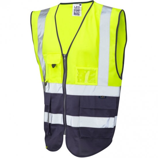 Leo Lynton Ecoviz Superior Waistcoat Hi-Vis Yellow/Navy - Roupa de trabalho - Roupa de Trabalho Tamanho Grande Homem