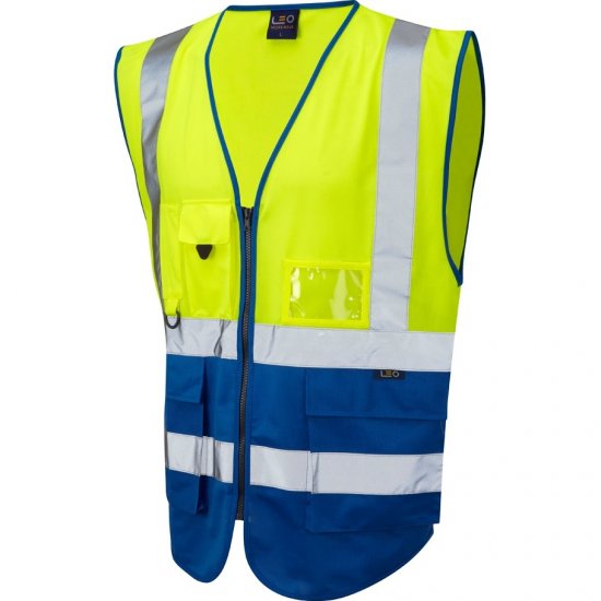 Leo Lynton Ecoviz Superior Waistcoat Hi-Vis Yellow/Royal Blue - Roupa de trabalho - Roupa de Trabalho Tamanho Grande Homem