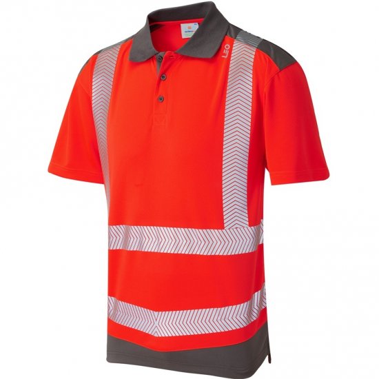 Leo Peppercombe Ecoviz Performance+ Dual Colour Polo Shirt Hi-Vis Red/Grey - Roupa de trabalho - Roupa de Trabalho Tamanho Grande Homem