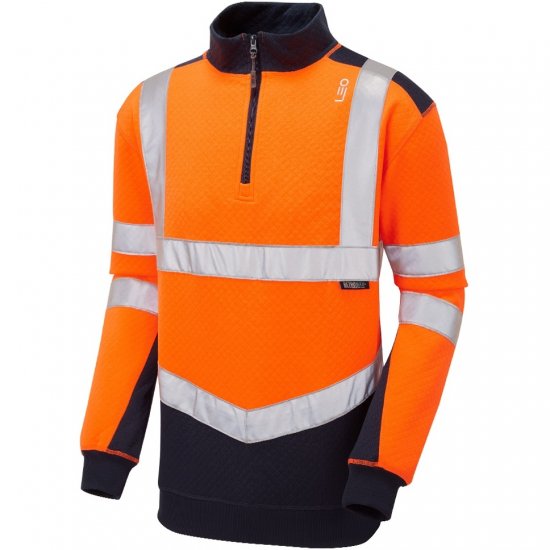 Leo Tapeley Ecoviz Dual Colour 1/4 Zip Sweatshirt Hi-Vis Orange/Navy - Roupa de trabalho - Roupa de Trabalho Tamanho Grande Homem
