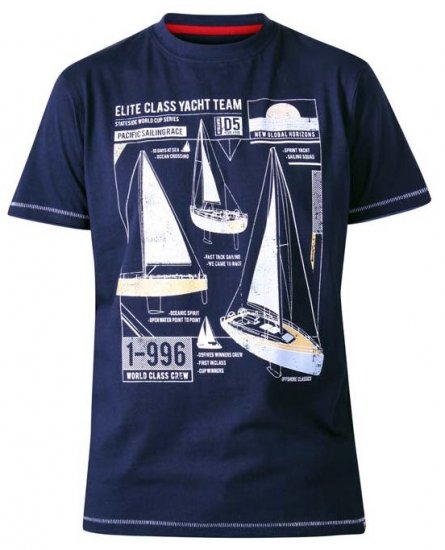 D555 Neville Yacht Team Crew Neck Printed T-Shirt Navy - T-shirts - T-shirts Homem Tamanhos Grandes