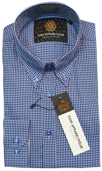 Kam Jeans P001 Long Sleeve Premium Shirt Blue - Camisas - Camisas Homem Tamanhos Grandes