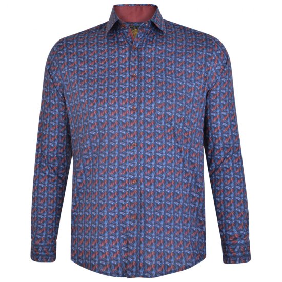 Kam Jeans P005 LS Digital Leaf Print Shirt - Camisas - Camisas Homem Tamanhos Grandes