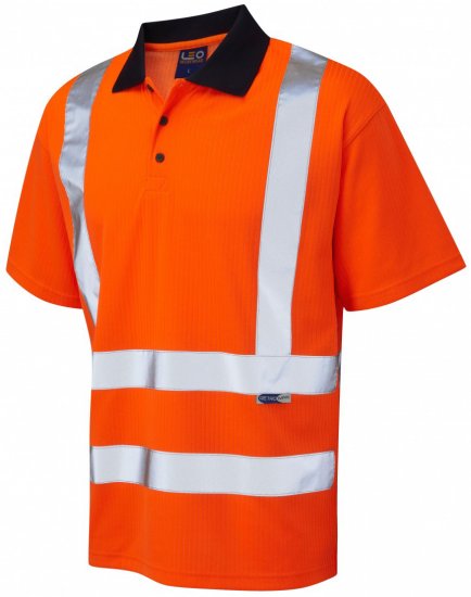 Leo Croyde Comfort Polo Shirt Hi-Vis Orange - Roupa de trabalho - Roupa de Trabalho Tamanho Grande Homem