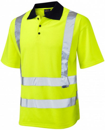 Leo Croyde Comfort Polo Shirt Hi-Vis Yellow - Roupa de trabalho - Roupa de Trabalho Tamanho Grande Homem