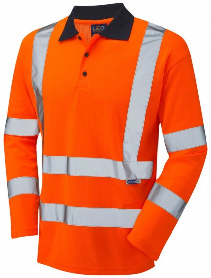 Leo Swimbridge Comfort L/S Polo Shirt Hi-Vis Orange - Roupa de trabalho - Roupa de Trabalho Tamanho Grande Homem
