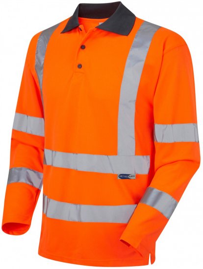 Leo Woolsery Coolviz L/S Polo Shirt Hi-Vis Orange - Roupa de trabalho - Roupa de Trabalho Tamanho Grande Homem