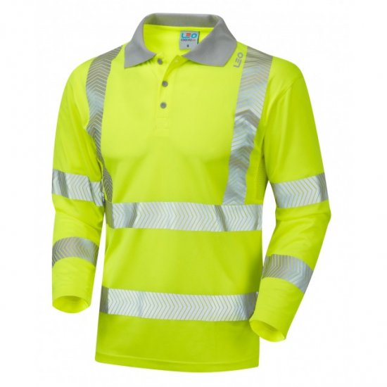 Leo Barricane Ecoviz Performance+ Sleeved Polo Shirt Hi-Vis Yellow - Roupa de trabalho - Roupa de Trabalho Tamanho Grande Homem