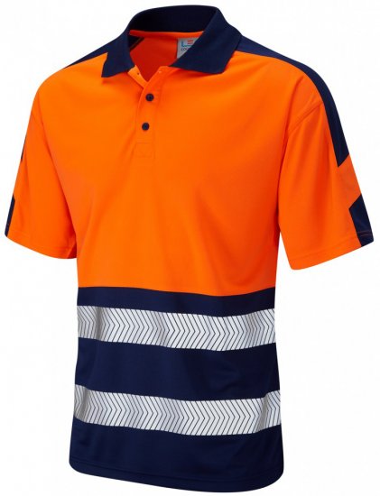 Leo Watersmeet Coolviz Plus Polo Hi-Vis Orange/Navy - Roupa de trabalho - Roupa de Trabalho Tamanho Grande Homem
