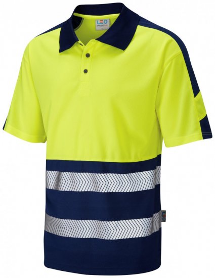 Leo Watersmeet Coolviz Plus Polo Hi-Vis Yellow/Navy - Roupa de trabalho - Roupa de Trabalho Tamanho Grande Homem
