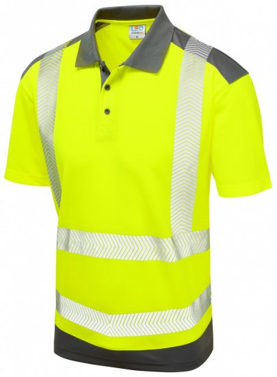 Leo Peppercombe Coolviz Plus Polo Hi-Vis Yellow/Grey - Roupa de trabalho - Roupa de Trabalho Tamanho Grande Homem