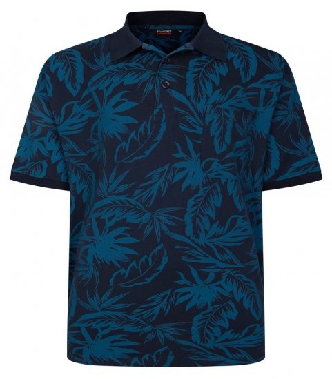 Espionage P222 Polo com estampado de folhas azul-marinho/teal - Pólos - Pólos Tamanhos Grandes Homem