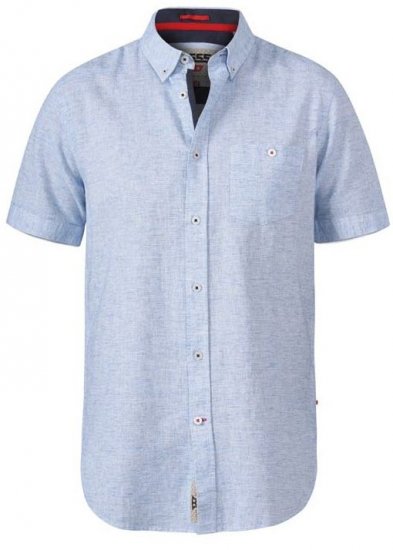 D555 Reid 1 Linen Mix Short Sleeve Shirt Sky Blue - Camisas - Camisas Homem Tamanhos Grandes
