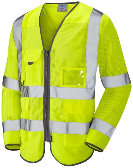 Leo Burrington Coolviz Superior Long Sleeve Waistcoat Hi-Vis Yellow - Roupa de trabalho - Roupa de Trabalho Tamanho Grande Homem