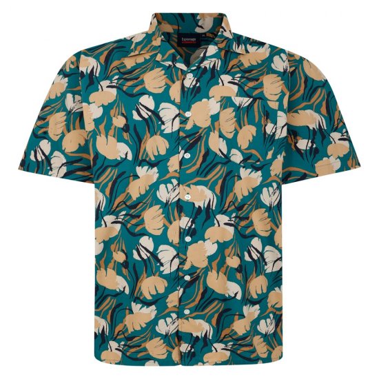 Espionage SH433 camisa de manga curta com estampado floral abstrato verde/taupe - Camisas - Camisas Homem Tamanhos Grandes