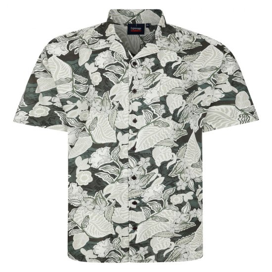 Espionage SH434 camisa de manga curta com estampado de folhas verde - Camisas - Camisas Homem Tamanhos Grandes