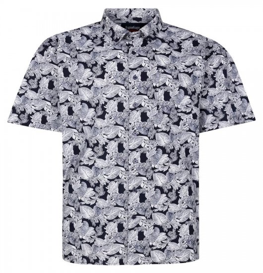 Espionage SH462 Camisa com estampado de folhas azul-marinho/branco - Camisas - Camisas Homem Tamanhos Grandes