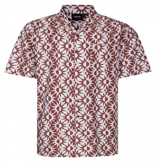 Espionage SH466 Abstract Sun Camisa estampada ecru/vermelho - Camisas - Camisas Homem Tamanhos Grandes