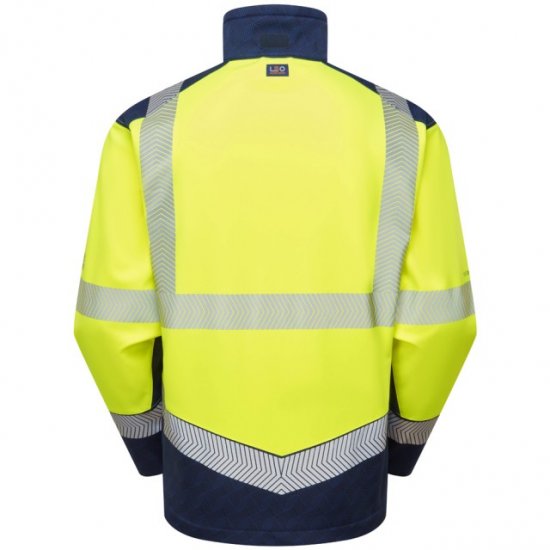 Leo Bowden Ecoviz Softshell Jacket Hi-Vis Yellow/Navy Print - Roupa de trabalho - Roupa de Trabalho Tamanho Grande Homem