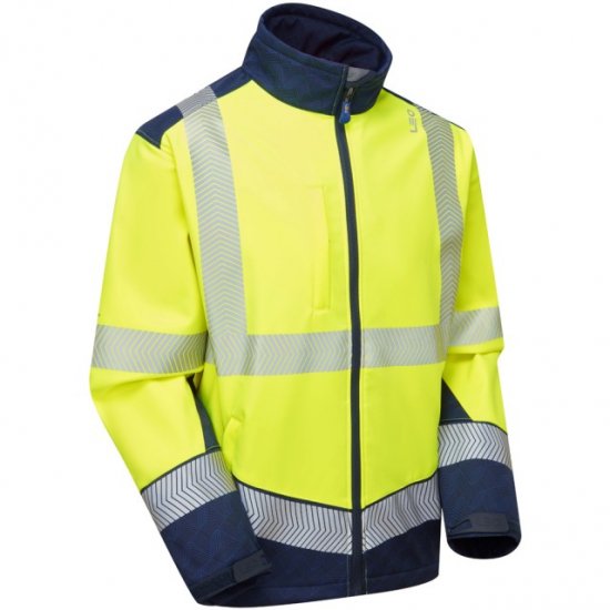 Leo Bowden Ecoviz Softshell Jacket Hi-Vis Yellow/Navy Print - Roupa de trabalho - Roupa de Trabalho Tamanho Grande Homem