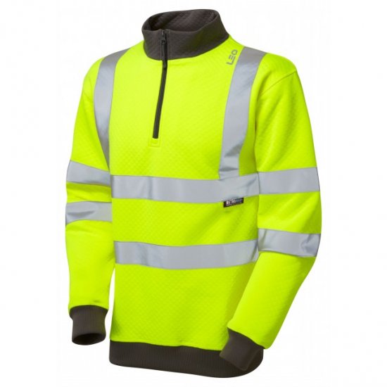 Leo Brynsworthy Ecoviz 1/4 Zip Sweatshirt Hi-Vis Yellow - Roupa de trabalho - Roupa de Trabalho Tamanho Grande Homem