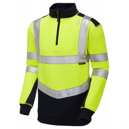 Leo Tapeley Ecoviz Dual Colour 1/4 Zip Sweatshirt Hi-Vis Yellow/Navy - Roupa de trabalho - Roupa de Trabalho Tamanho Grande Homem