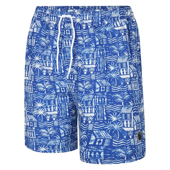 Espionage SW097 Calções de Banho com Estampado Havaiano Azul Royal/Branco - Roupa de banho - Calções de Banho Homem Tamanhos Grandes