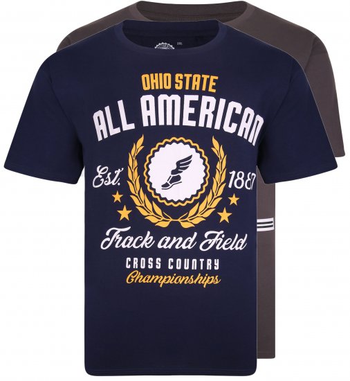 Kam Jeans 5329 Twin pack T-shirt Charcoal/Navy - T-shirts - T-shirts Homem Tamanhos Grandes